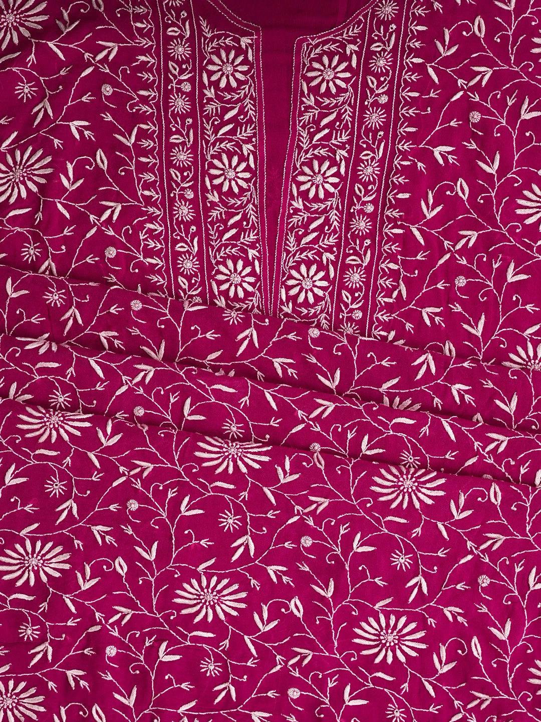 Ada Hand Embroidered Magenta Viscose Georgette Lucknowi Chikankari Unstitched Kurta Dupatta Set 01A856661