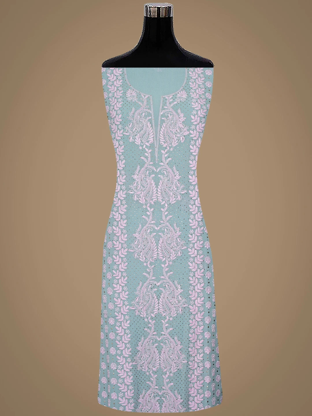 Ada Hand Embroidered Cadet Grey Pure Georgette Lucknowi Chikankari Unstitched Kurta Dupatta Set With Mukaish Work 01A762327