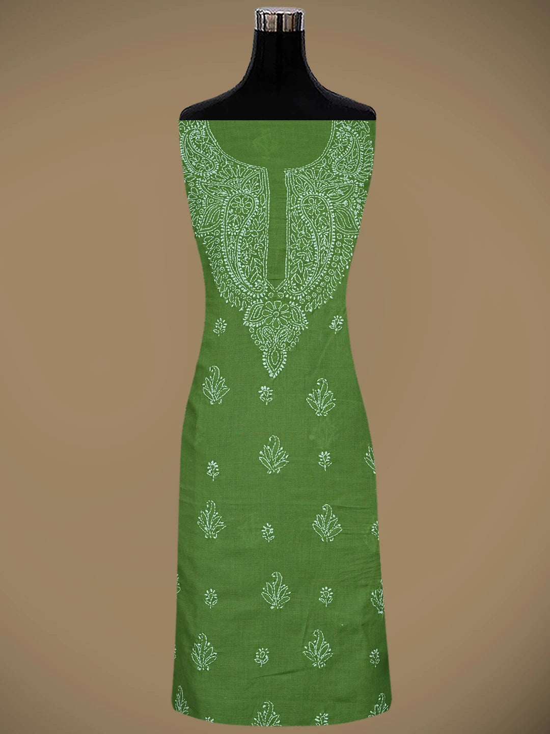 Ada Hand Embroidered Green Cotton Lucknowi Chikankari Unstitched Suit Piece 01A867047