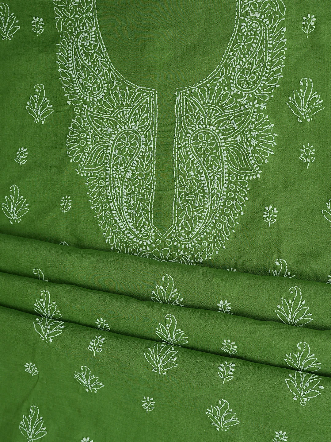 Ada Hand Embroidered Green Cotton Lucknowi Chikankari Unstitched Suit Piece 01A867047