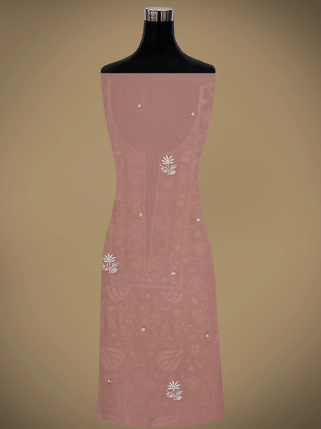 Ada Hand Embroidered Dusty Peach Viscose Georgette Lucknowi Chikankari Unstitched Kurta Dupatta Set With Cutdana Work 01A856618