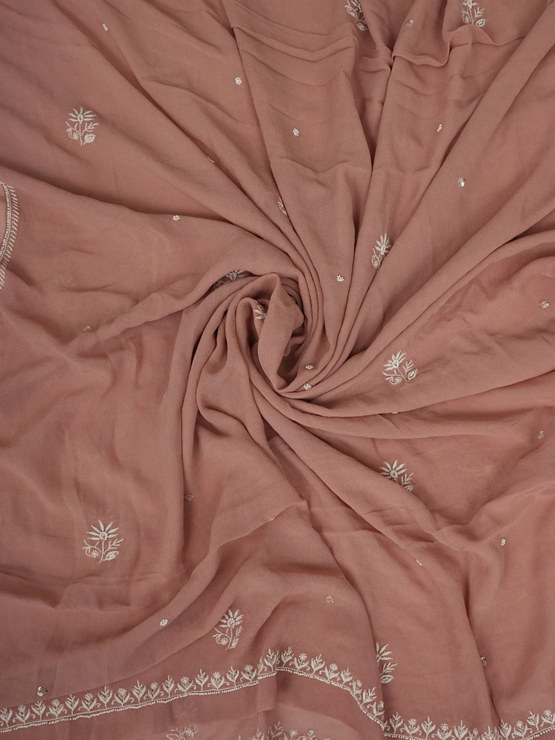 Ada Hand Embroidered Dusty Peach Viscose Georgette Lucknowi Chikankari Unstitched Kurta Dupatta Set With Cutdana Work 01A856618