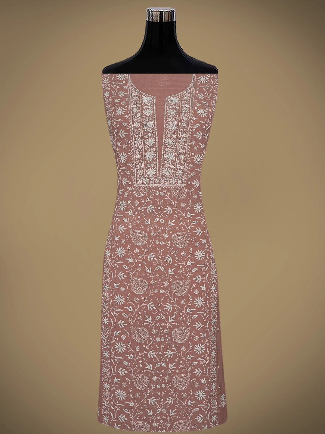 Ada Hand Embroidered Dusty Peach Viscose Georgette Lucknowi Chikankari Unstitched Kurta Dupatta Set With Cutdana Work 01A856618