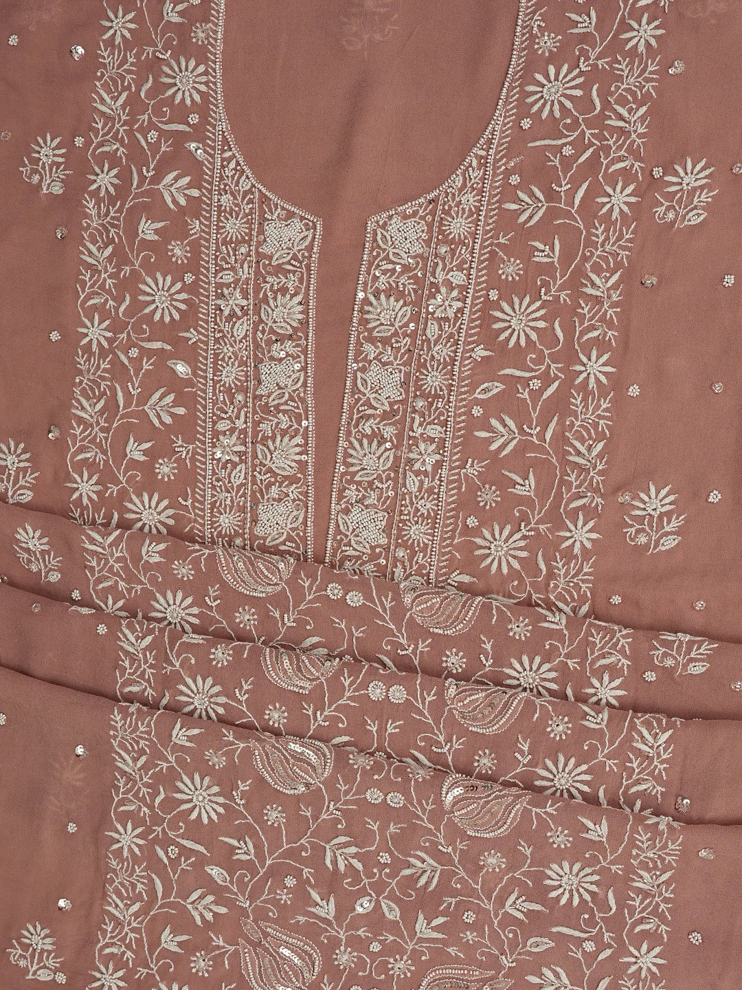 Ada Hand Embroidered Dusty Peach Viscose Georgette Lucknowi Chikankari Unstitched Kurta Dupatta Set With Cutdana Work 01A856618