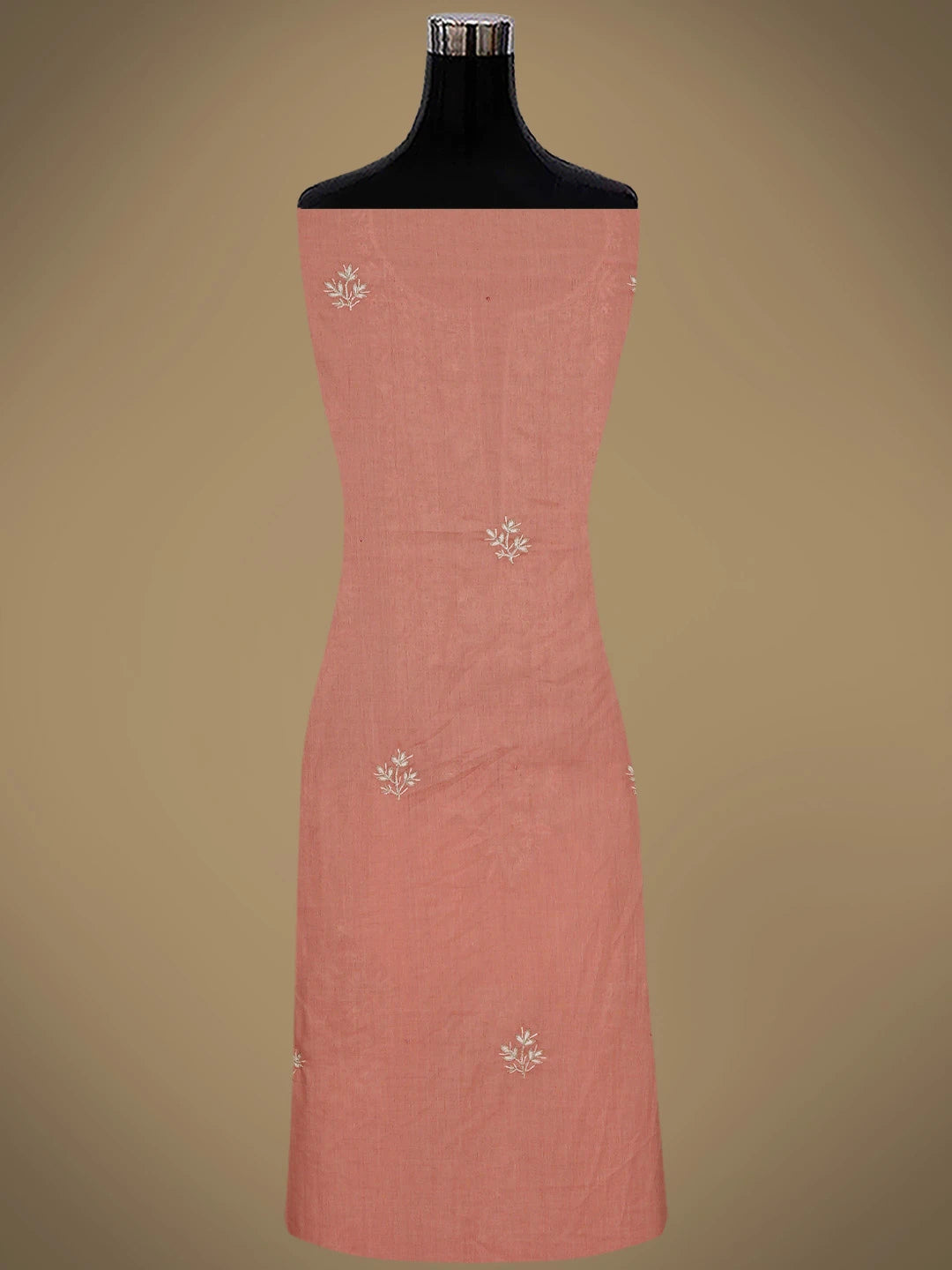 Ada Hand Embroidered Peach Cotton Lucknowi Chikankari Unstitched Kurta Dupatta Set With Zari Work 01A301181