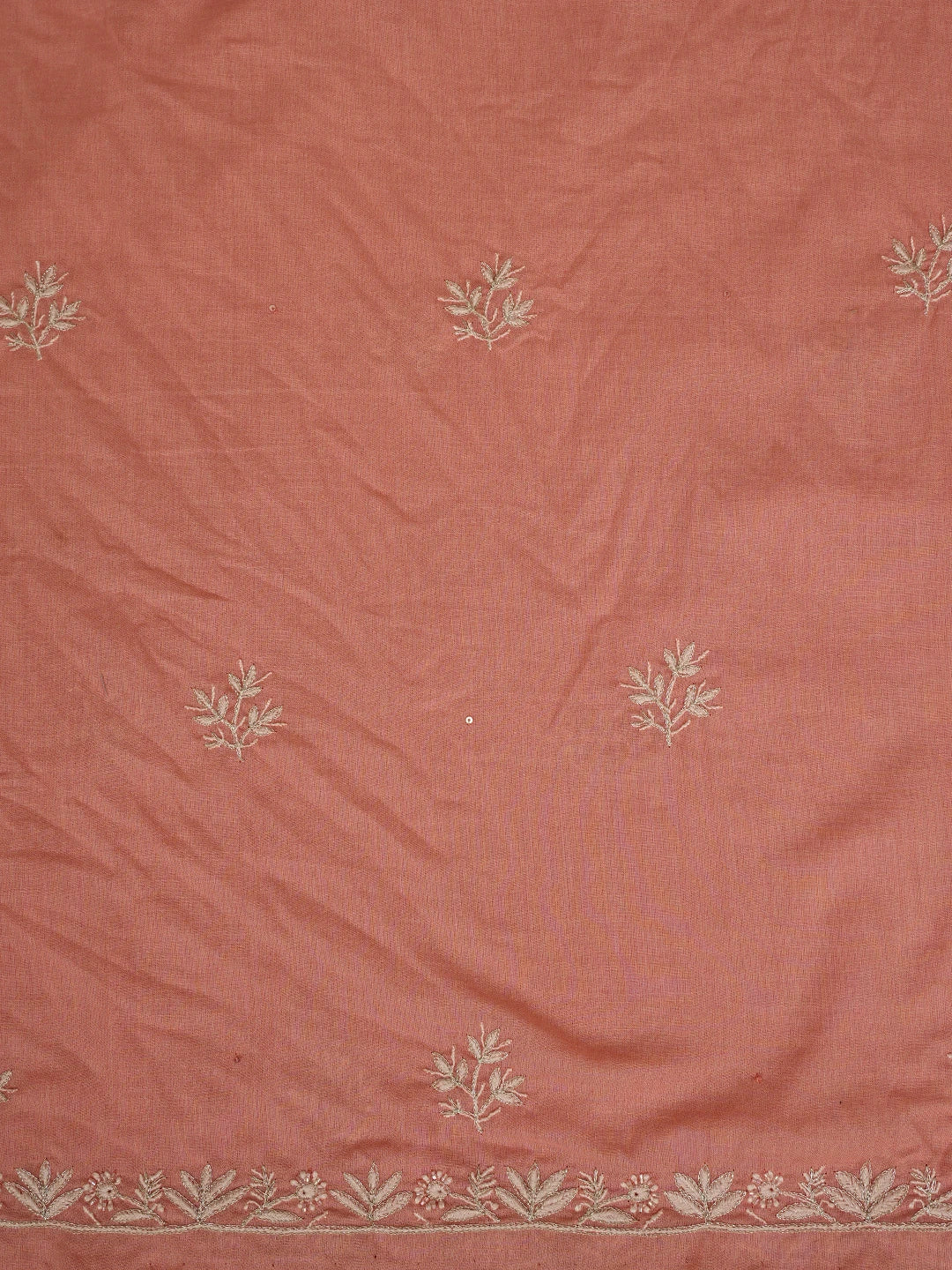 Ada Hand Embroidered Peach Cotton Lucknowi Chikankari Unstitched Kurta Dupatta Set With Zari Work 01A301181
