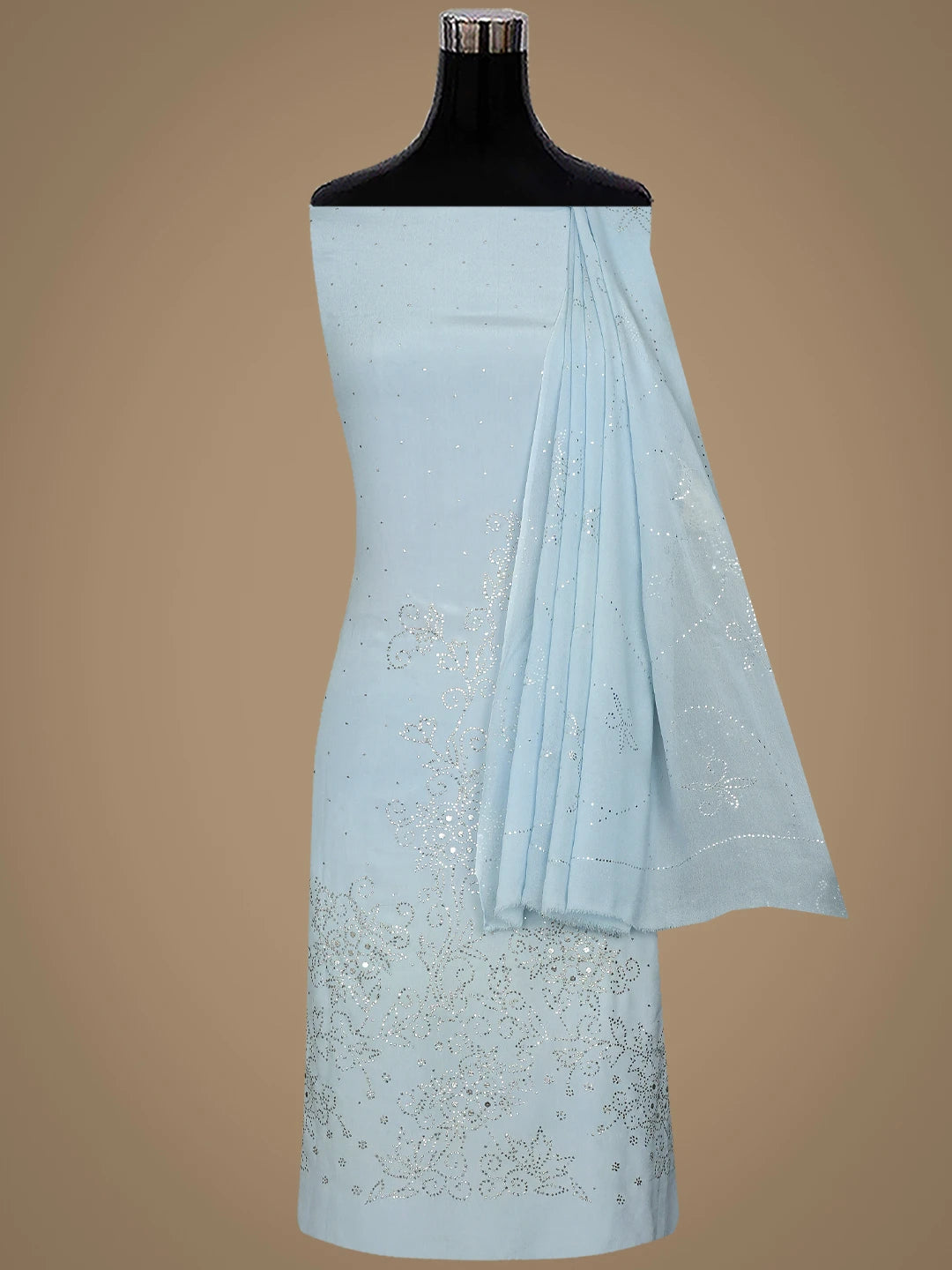Ada Hand Embroidered Ice Blue Crepe Unstitched Kurta Dupatta Set With Mukaish Work A384903