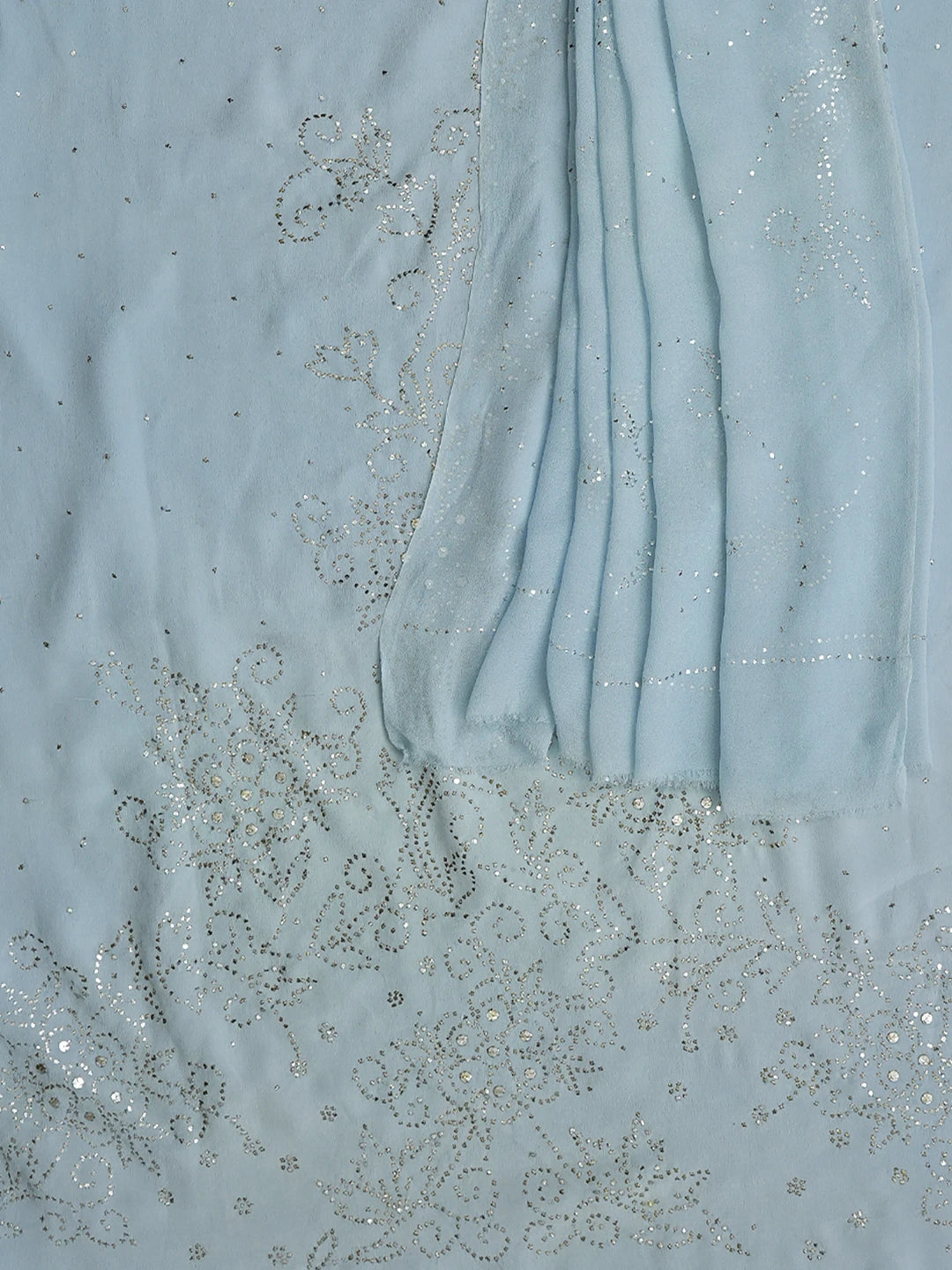 Ada Hand Embroidered Ice Blue Crepe Unstitched Kurta Dupatta Set With Mukaish Work A384903