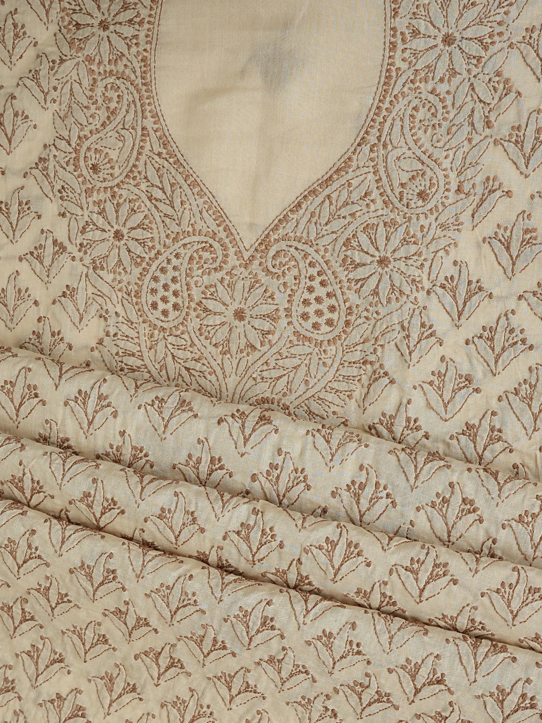 Ada Hand Embroidered Fawn Cotton Lucknowi Chikankari Unstitched Suit Piece 01A867142