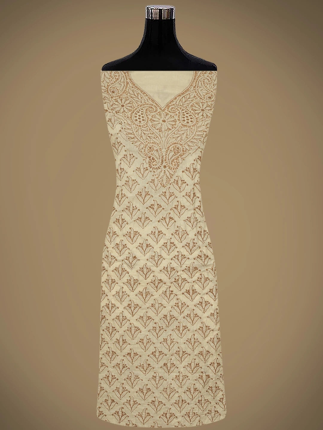 Ada Hand Embroidered Fawn Cotton Lucknowi Chikankari Unstitched Suit Piece 01A867142