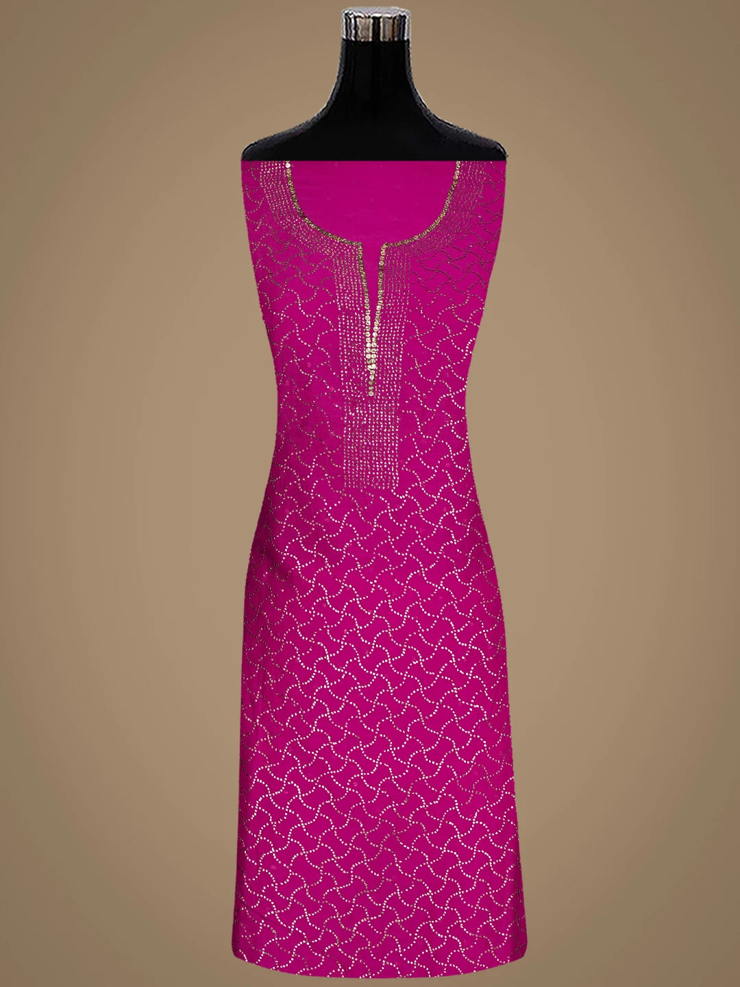 Ada Hand Embroidered Magenta Chanderi Unstitched Kurta Dupatta Set With Mukaish Work A595584