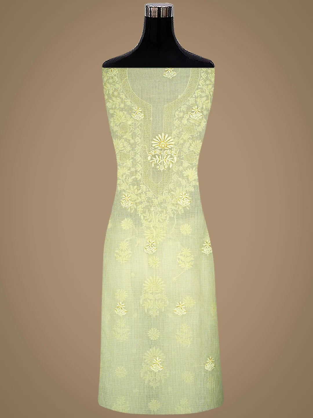 Ada Hand Embroidered Lemon Kota Lucknowi Chikankari Unstitched Suit Piece With Cutdana Work 01A842077
