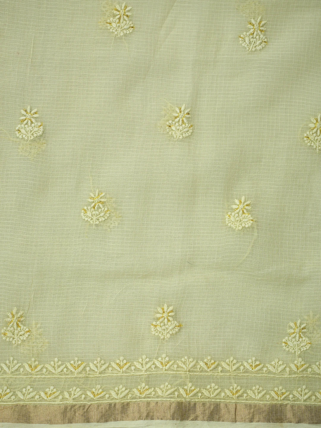 Ada Hand Embroidered Lemon Kota Lucknowi Chikankari Unstitched Suit Piece With Cutdana Work 01A842077