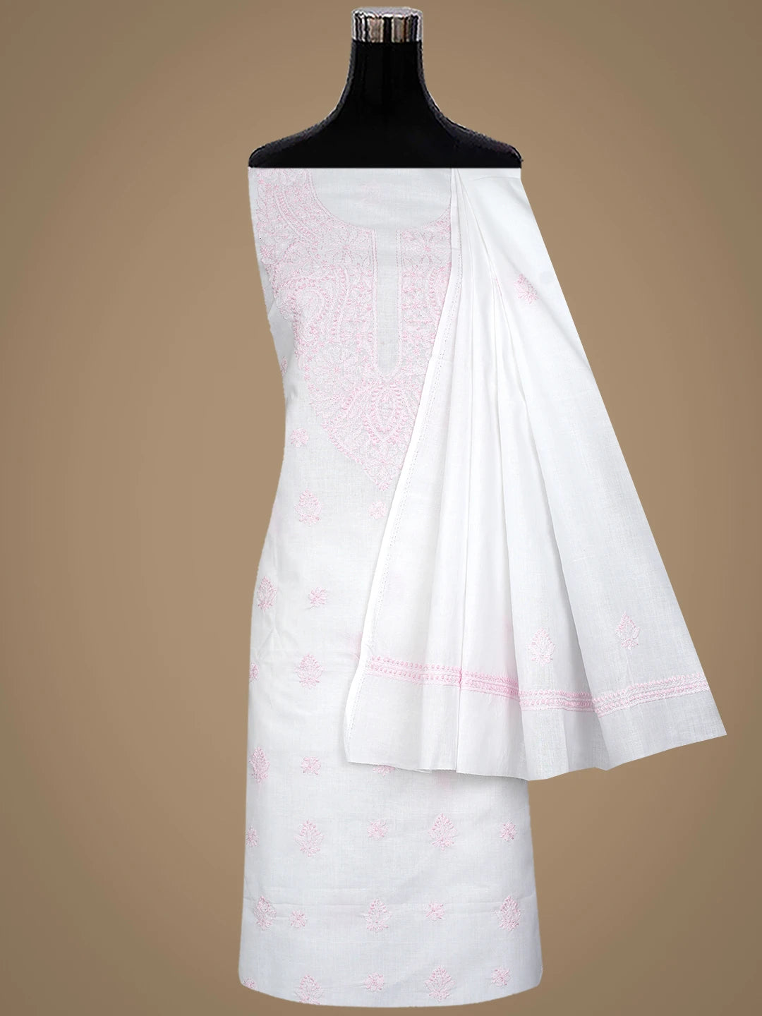 Ada Hand Embroidered White Cotton Lucknowi Chikankari Unstitched Suit Piece 01A867087