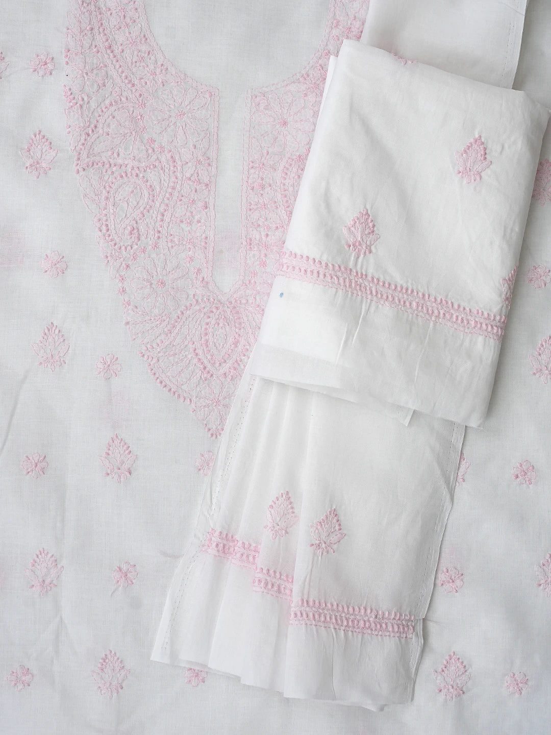 Ada Hand Embroidered White Cotton Lucknowi Chikankari Unstitched Suit Piece 01A867087