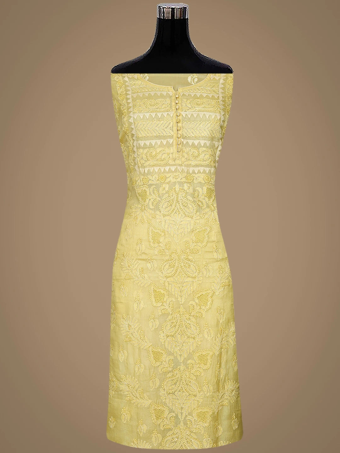 Ada Hand Embroidered Lemon Silk Lucknowi Chikankari Unstitched Suit Piece 01A832461
