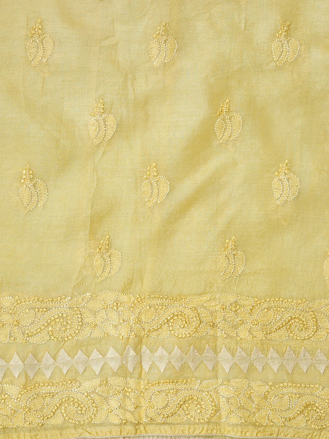 Ada Hand Embroidered Lemon Silk Lucknowi Chikankari Unstitched Suit Piece 01A832461