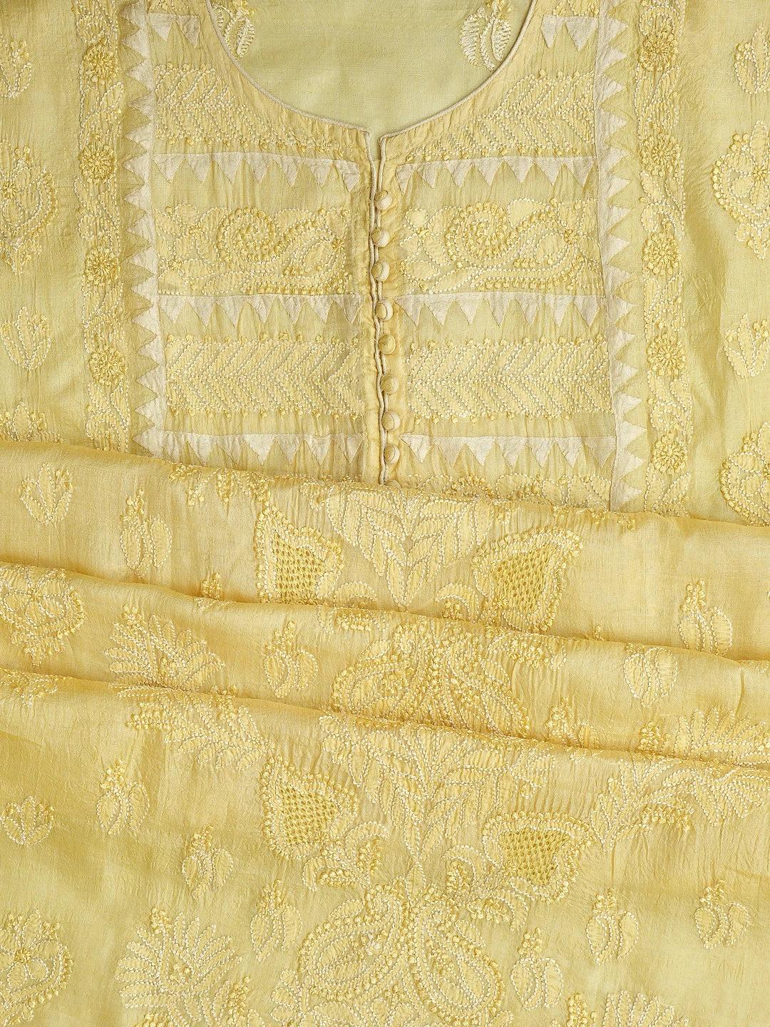 Ada Hand Embroidered Lemon Silk Lucknowi Chikankari Unstitched Suit Piece 01A832461
