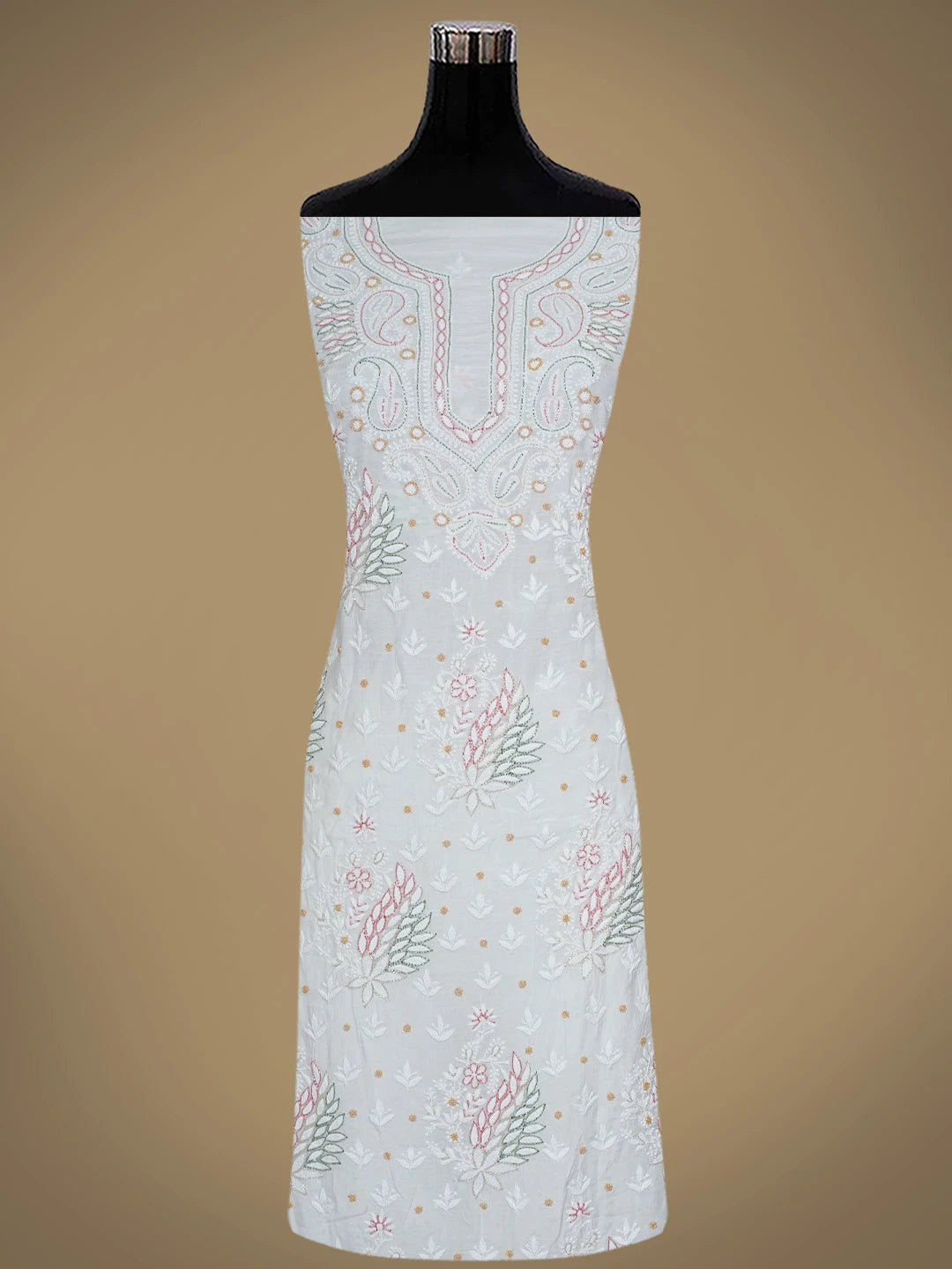 Ada Hand Embroidered White Muslin Lucknowi Chikankari Unstitched Kurta Dupatta Set With Cutdana Work 01A785686