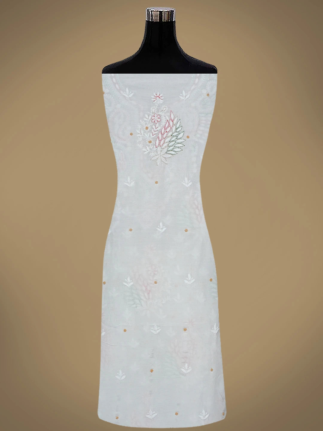 Ada Hand Embroidered White Muslin Lucknowi Chikankari Unstitched Kurta Dupatta Set With Cutdana Work 01A785686