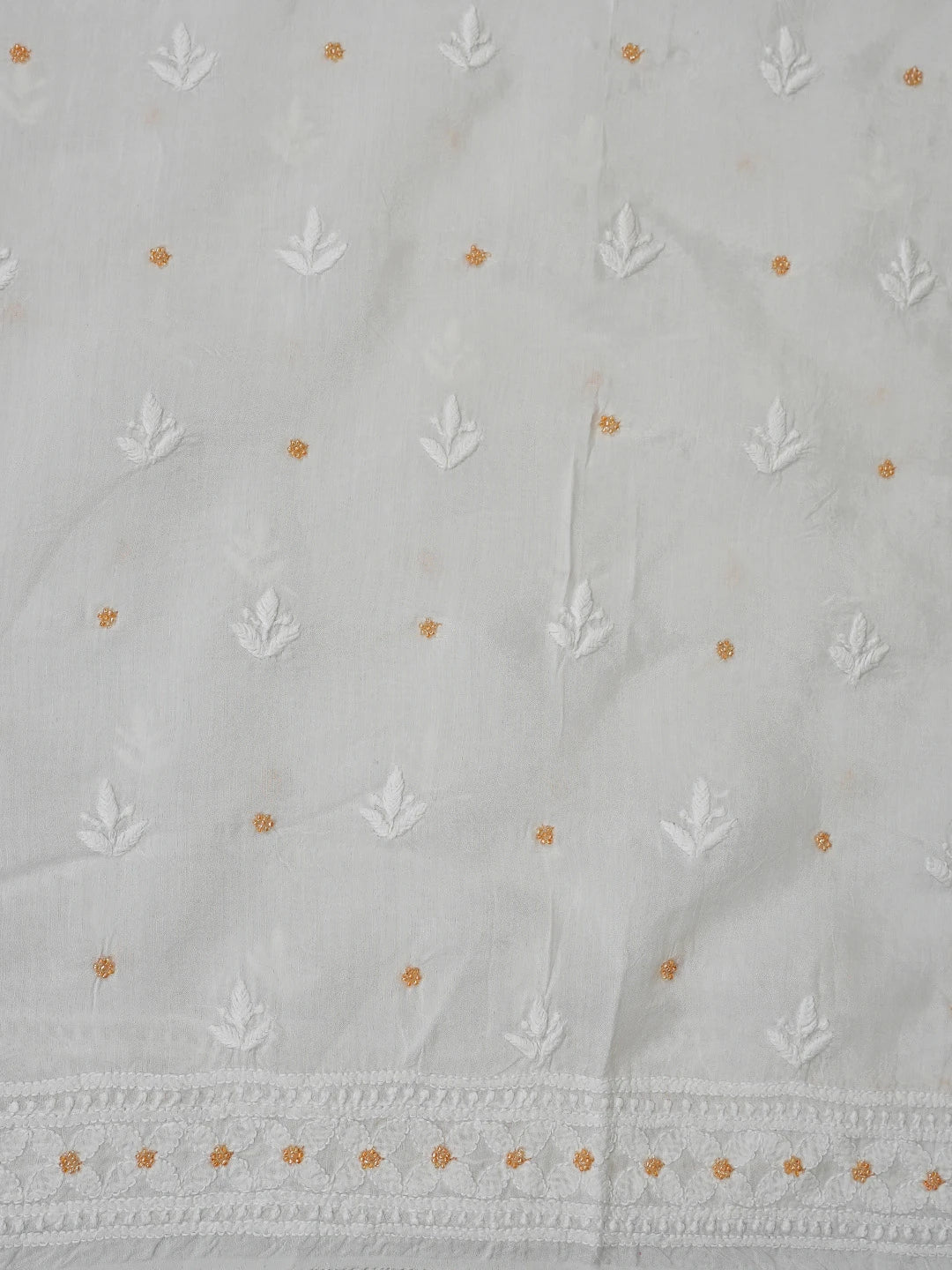 Ada Hand Embroidered White Muslin Lucknowi Chikankari Unstitched Kurta Dupatta Set With Cutdana Work 01A785686