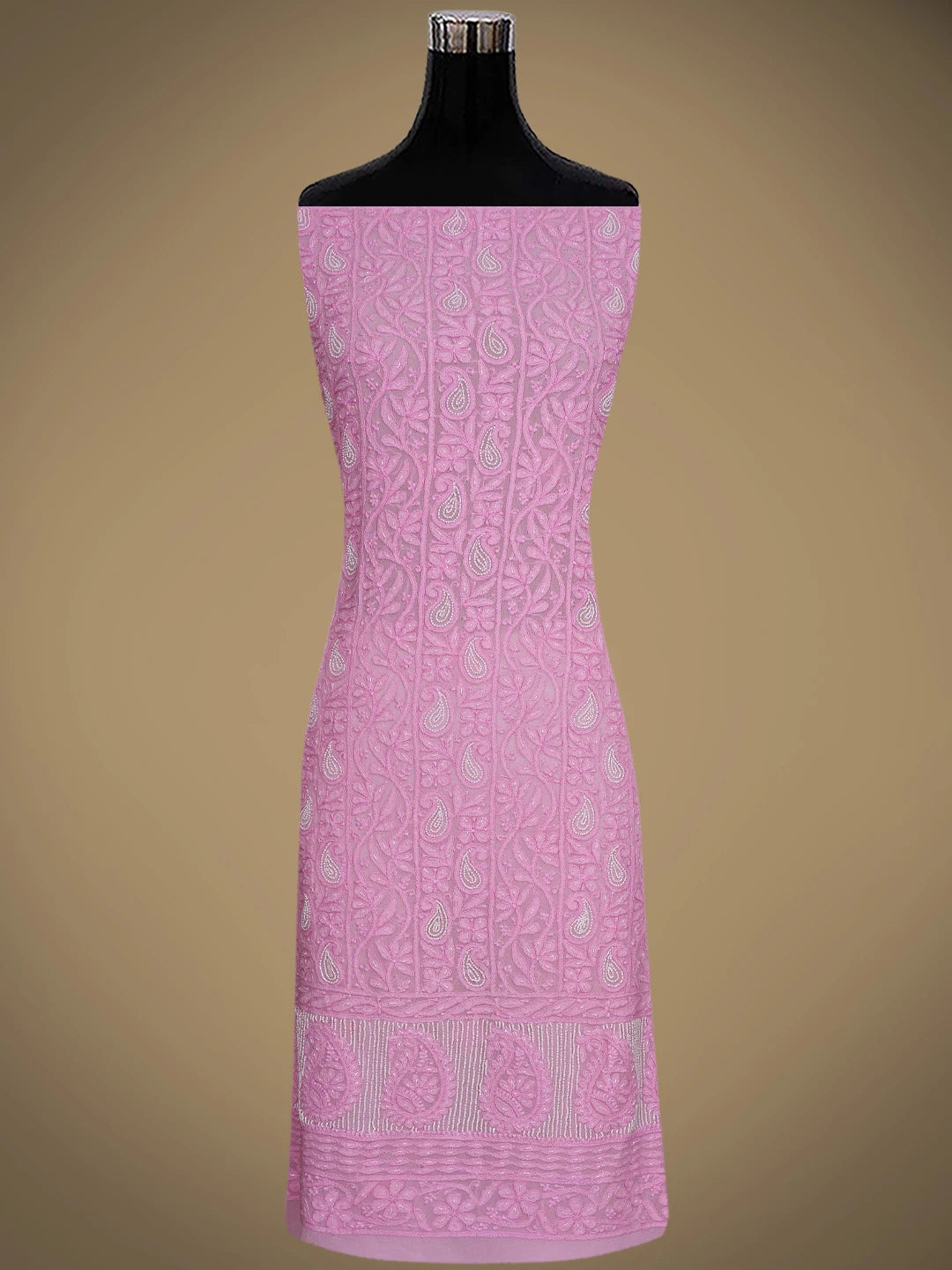 Ada Hand Embroidered Pink Viscose Georgette Lucknowi Chikankari Unstitched Kurta Dupatta Set With Cutdana Work 01A760023