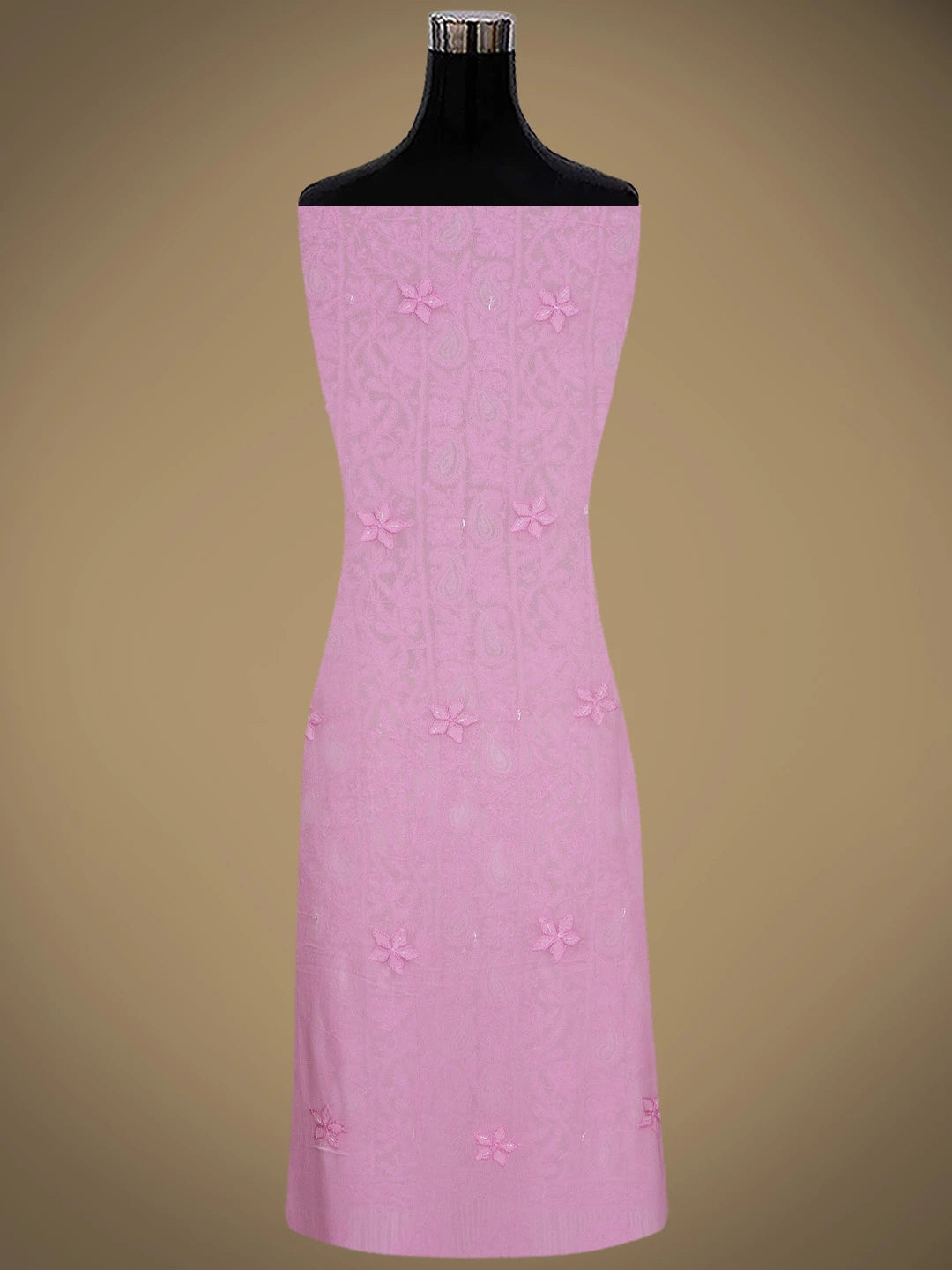 Ada Hand Embroidered Pink Viscose Georgette Lucknowi Chikankari Unstitched Kurta Dupatta Set With Cutdana Work 01A760023