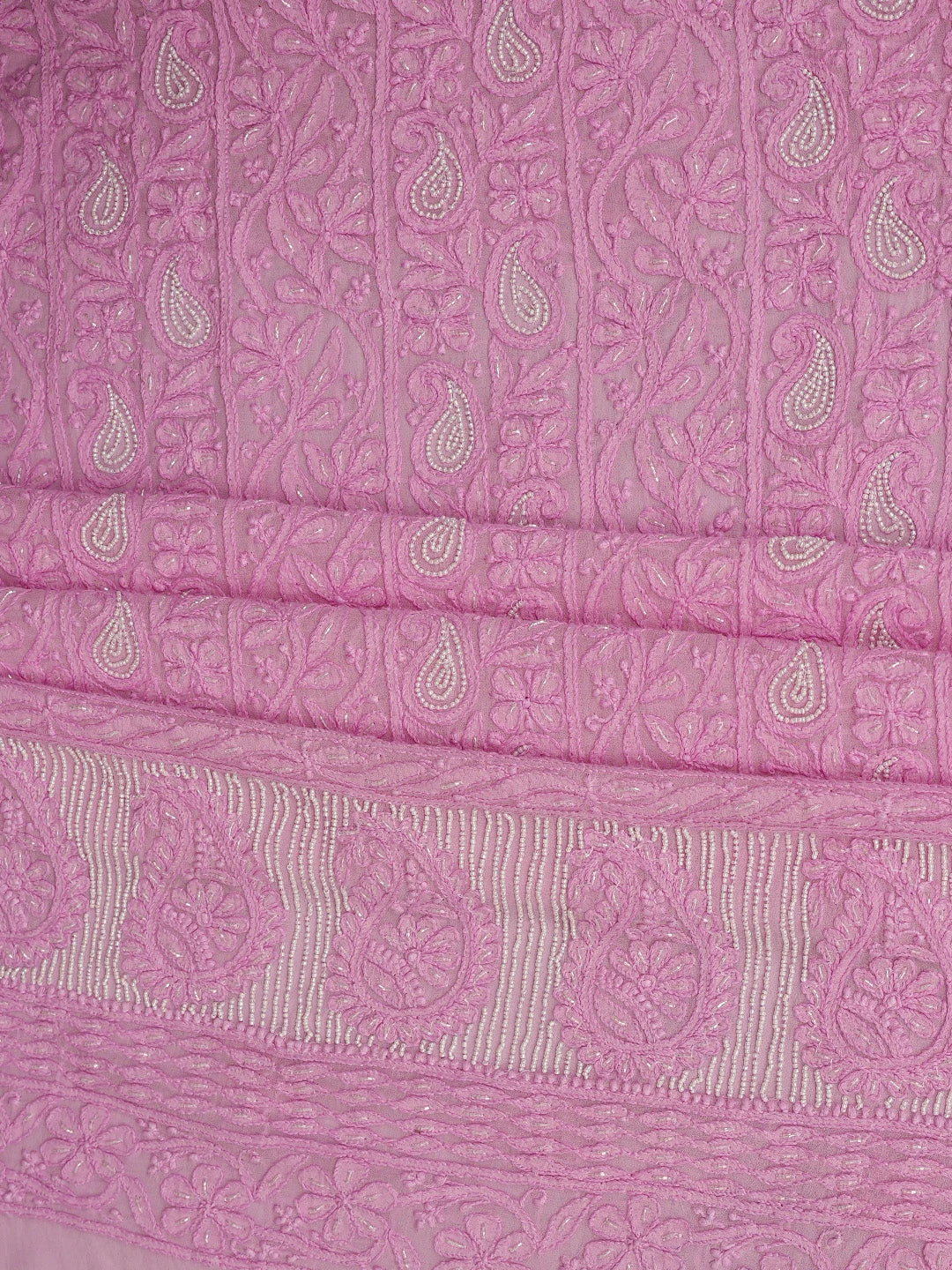 Ada Hand Embroidered Pink Viscose Georgette Lucknowi Chikankari Unstitched Kurta Dupatta Set With Cutdana Work 01A760023