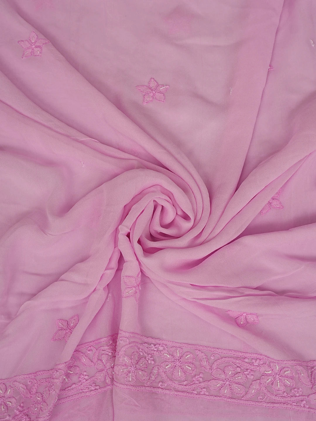 Ada Hand Embroidered Pink Viscose Georgette Lucknowi Chikankari Unstitched Kurta Dupatta Set With Cutdana Work 01A760023