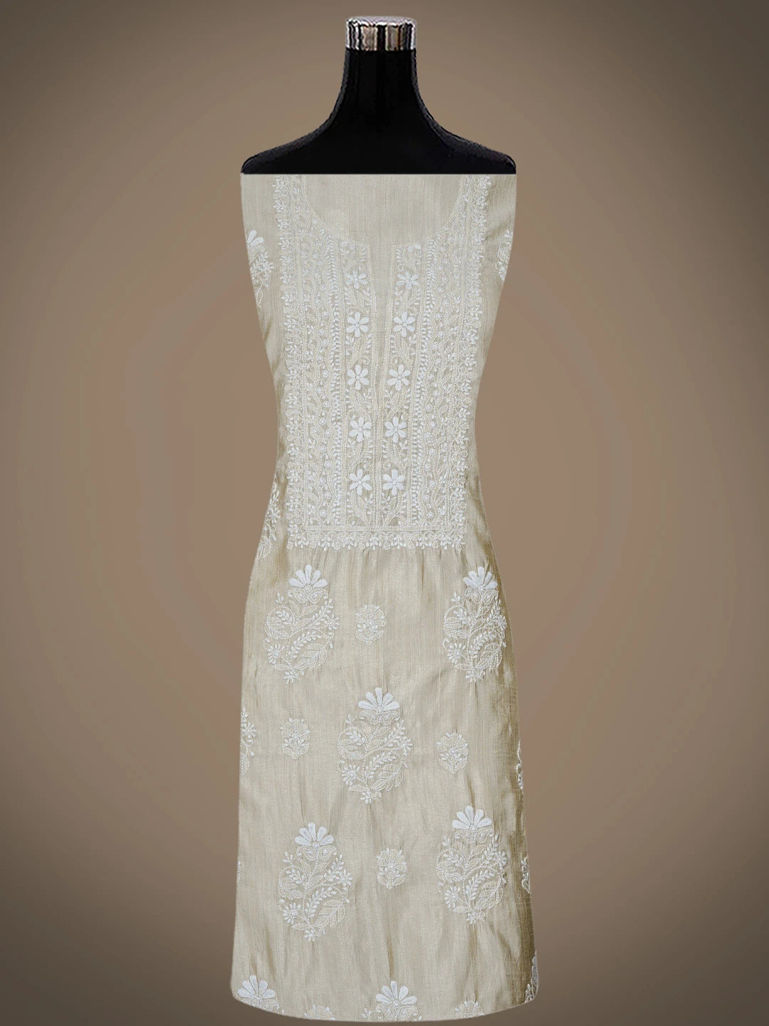 Ada Hand Embroidered Fawn Silk Lucknowi Chikankari Unstitched Kurta Dupatta Set 01A838979