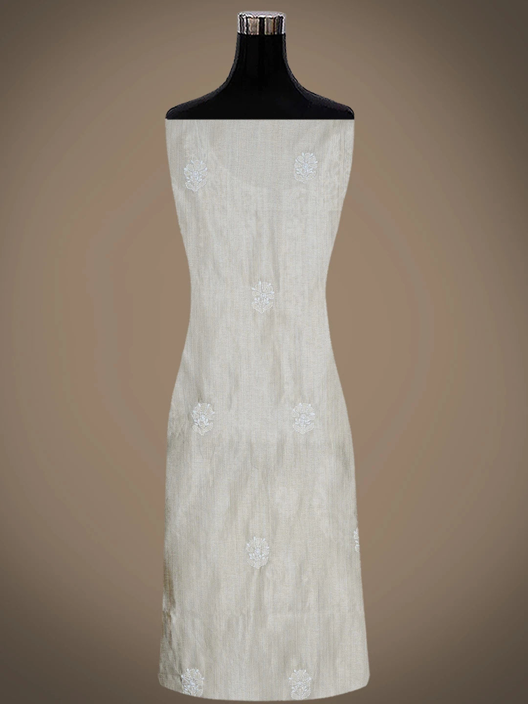 Ada Hand Embroidered Fawn Silk Lucknowi Chikankari Unstitched Kurta Dupatta Set 01A838979