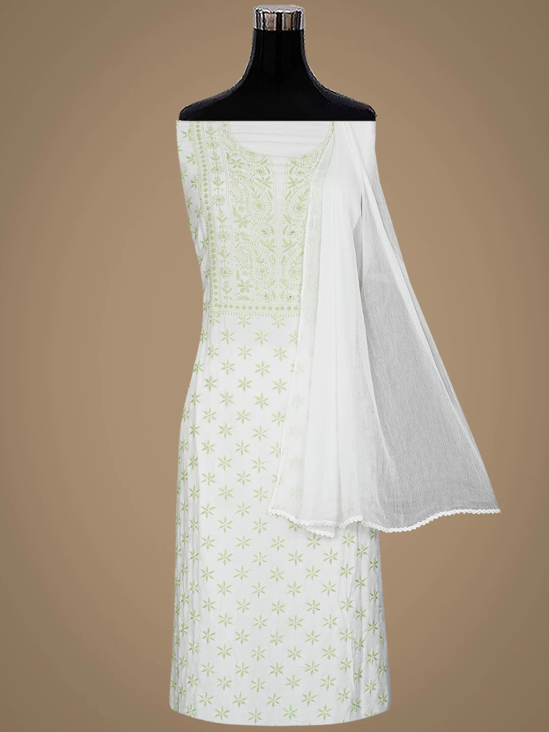 Ada Hand Embroidered White Modal Lucknowi Chikankari Unstitched Suit Piece 01A700561