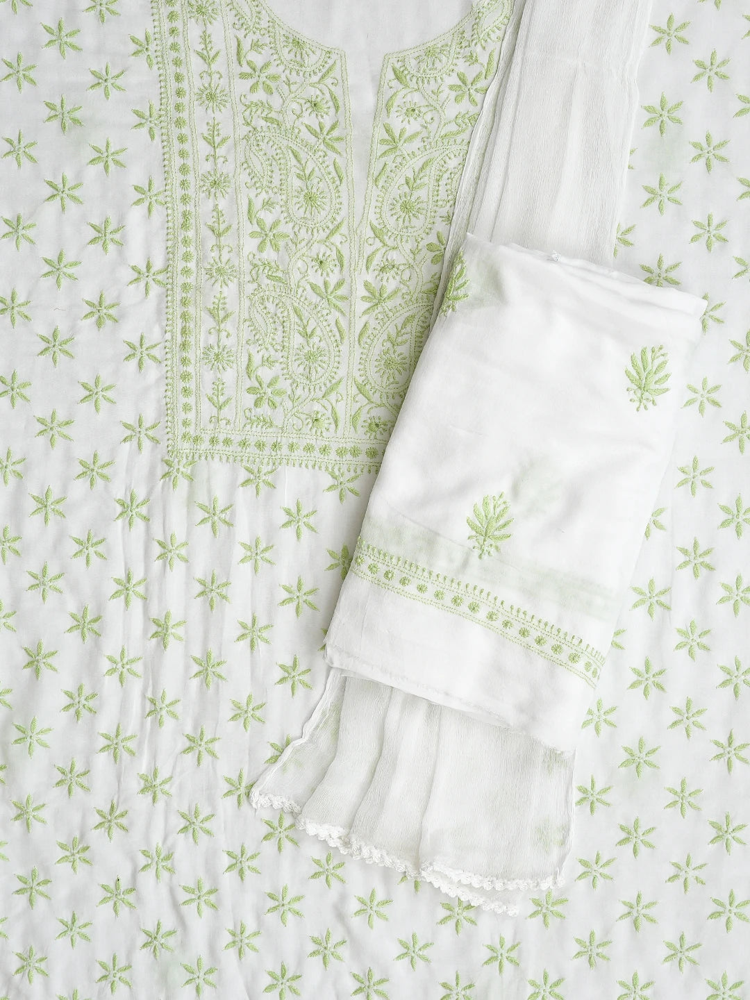 Ada Hand Embroidered White Modal Lucknowi Chikankari Unstitched Suit Piece 01A700561