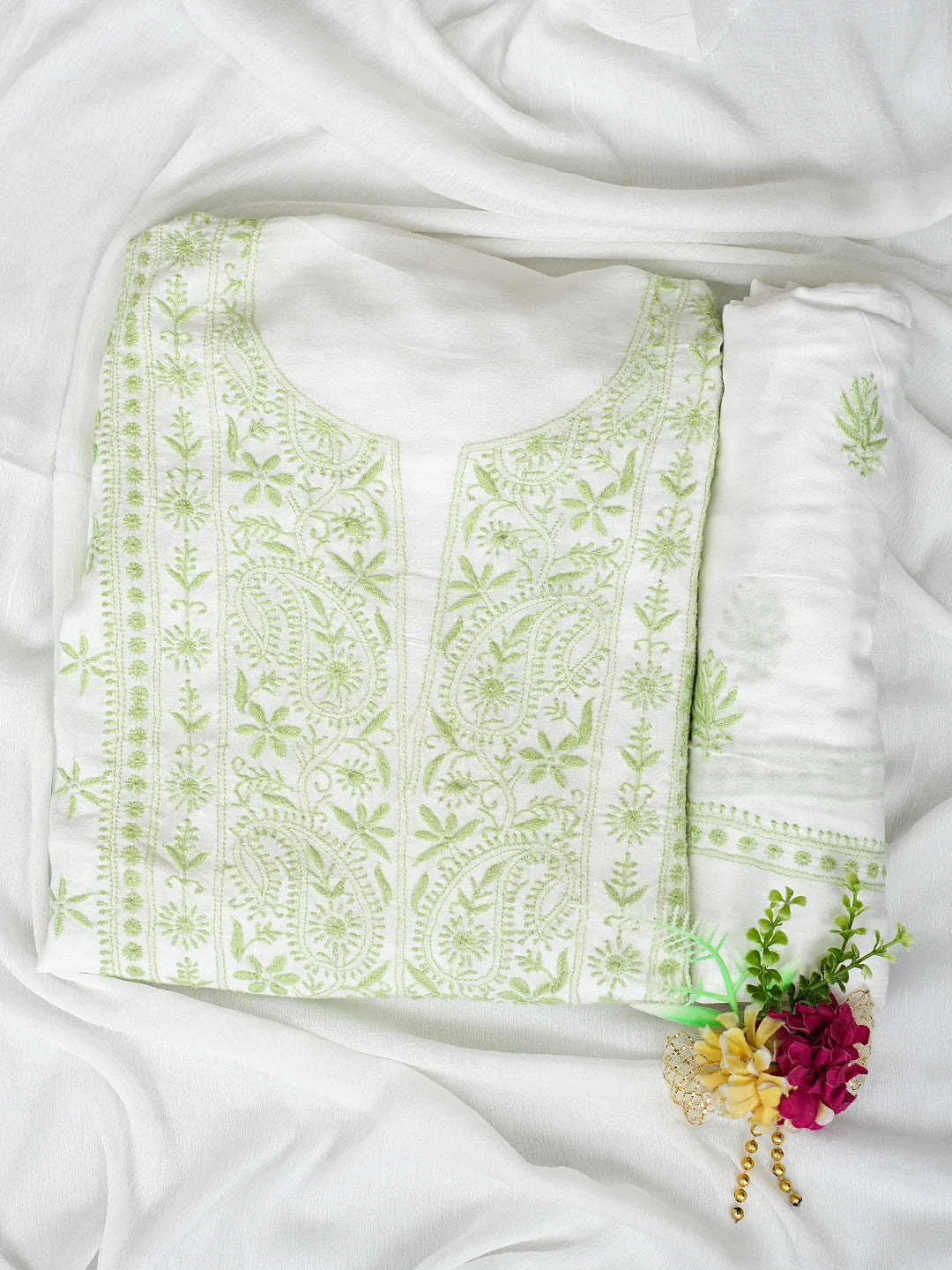 Ada Hand Embroidered White Modal Lucknowi Chikankari Unstitched Suit Piece 01A700561