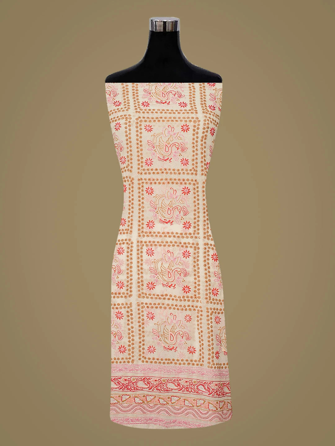 Ada Hand Embroidered White Pure Georgette Lucknowi Chikankari Unstitched Kurta Dupatta Set 01A364421