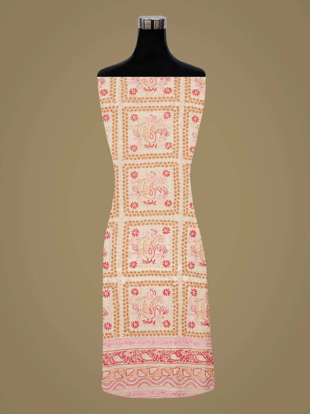 Ada Hand Embroidered White Pure Georgette Lucknowi Chikankari Unstitched Kurta Dupatta Set 01A364421