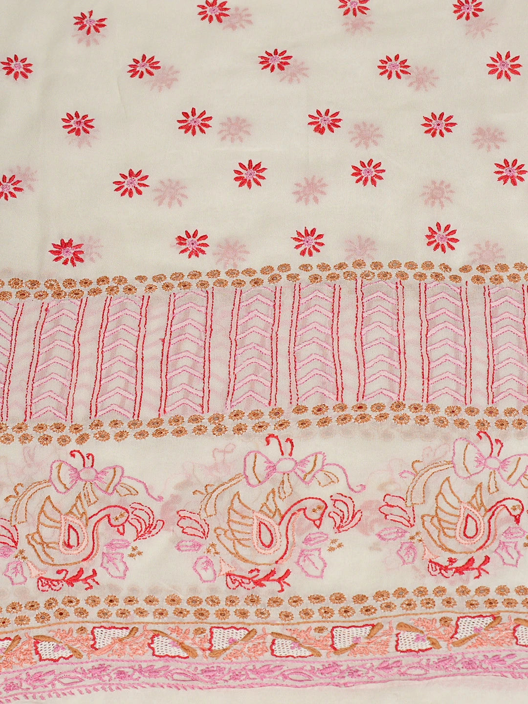 Ada Hand Embroidered White Pure Georgette Lucknowi Chikankari Unstitched Kurta Dupatta Set 01A364421