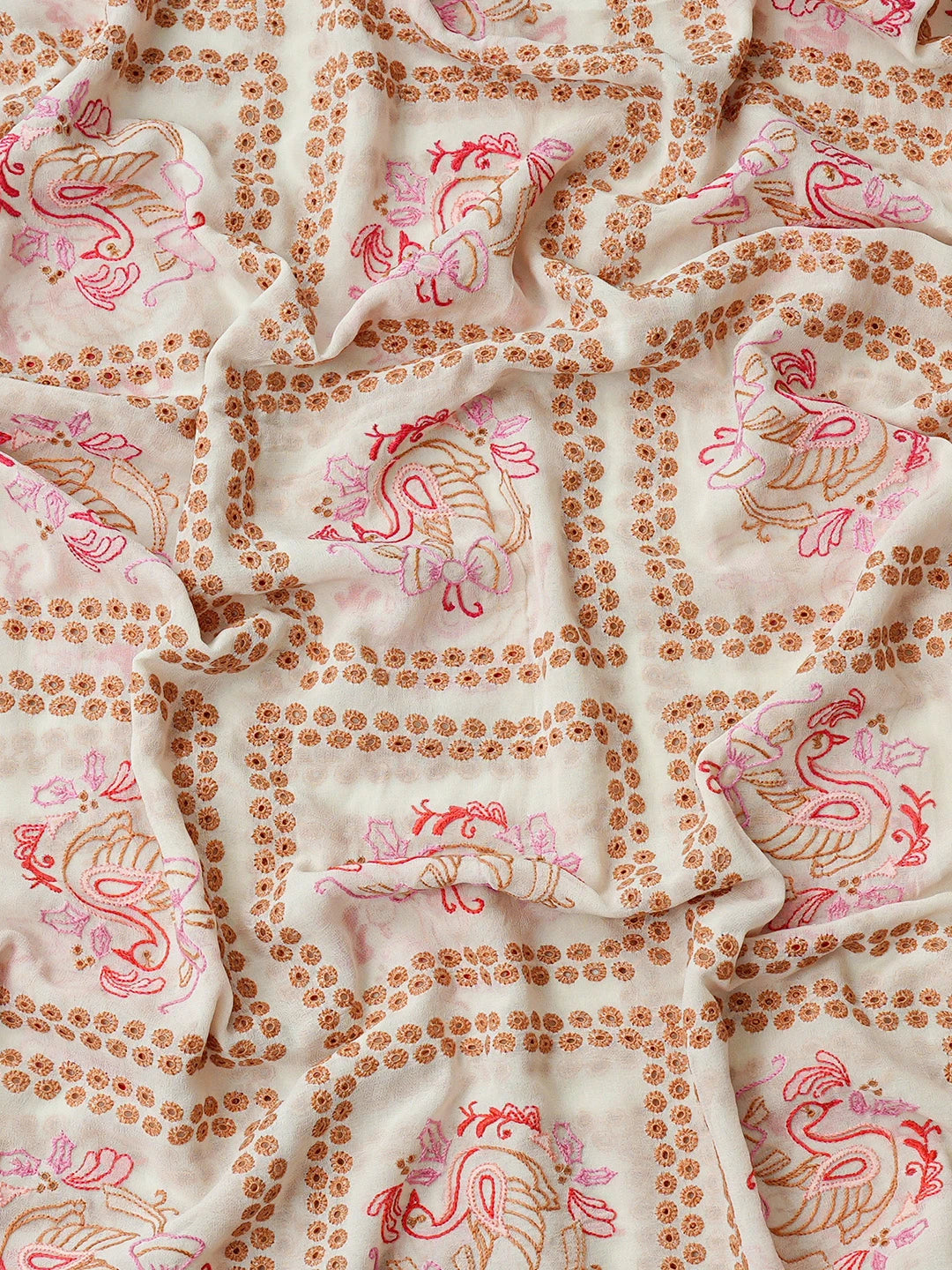 Ada Hand Embroidered White Pure Georgette Lucknowi Chikankari Unstitched Kurta Dupatta Set 01A364421