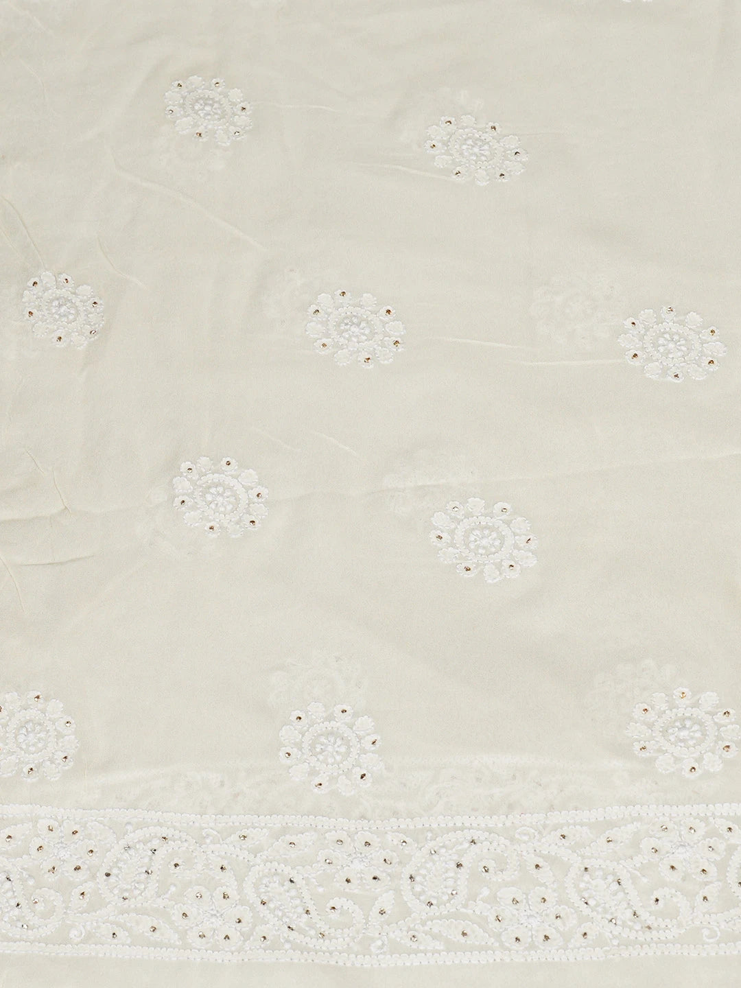 Ada Hand Embroidered White Pure Georgette Lucknowi Chikankari Unstitched Kurta Dupatta Set With Mukaish Work 01A846079