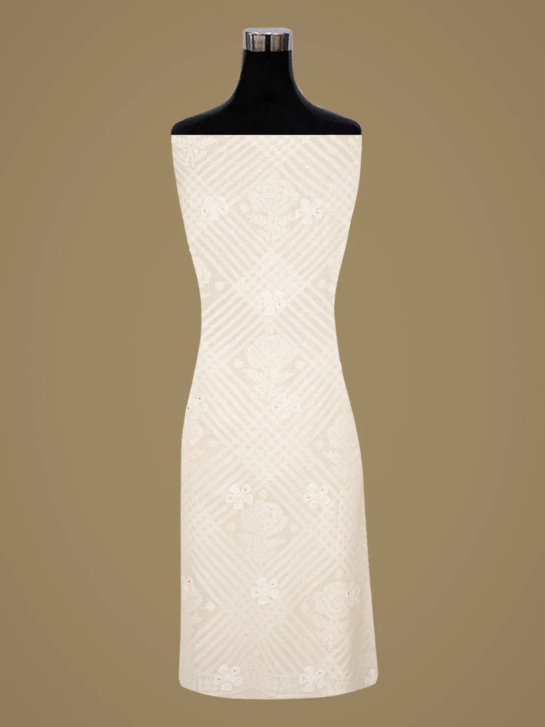 Ada Hand Embroidered White Pure Georgette Lucknowi Chikankari Unstitched Kurta Dupatta Set With Mukaish Work 01A808605