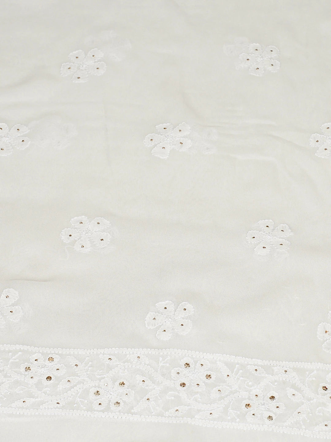 Ada Hand Embroidered White Pure Georgette Lucknowi Chikankari Unstitched Kurta Dupatta Set With Mukaish Work 01A808605