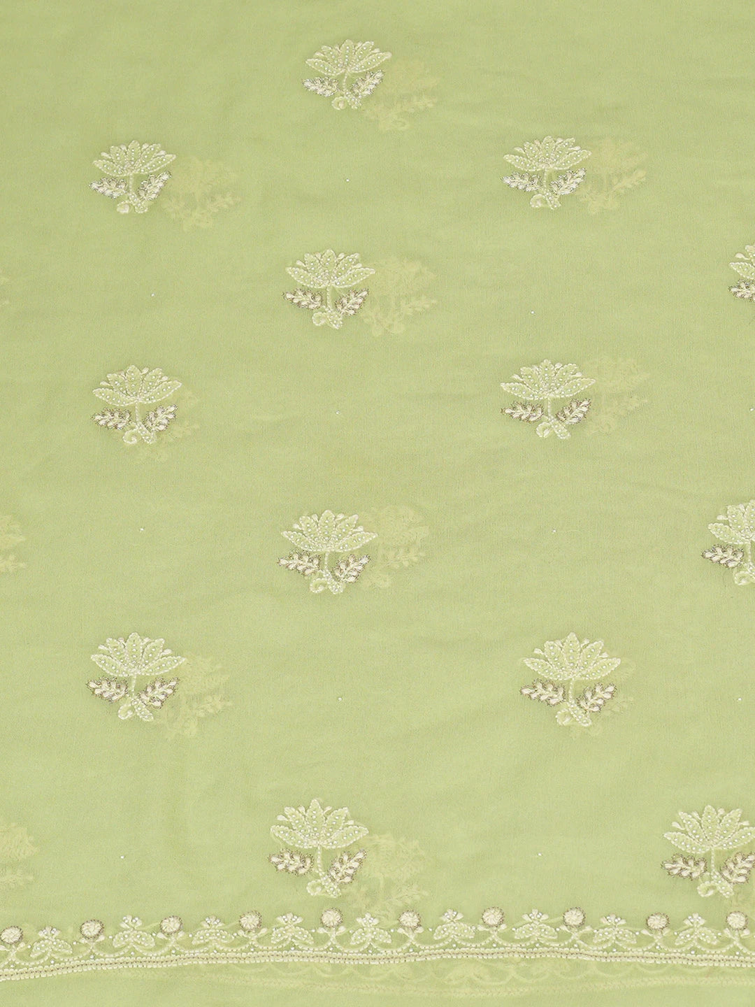 Ada Hand Embroidered Lime Green Pure Georgette Lucknowi Chikankari Unstitched Kurta Dupatta Set With Pearl Work 01A662218