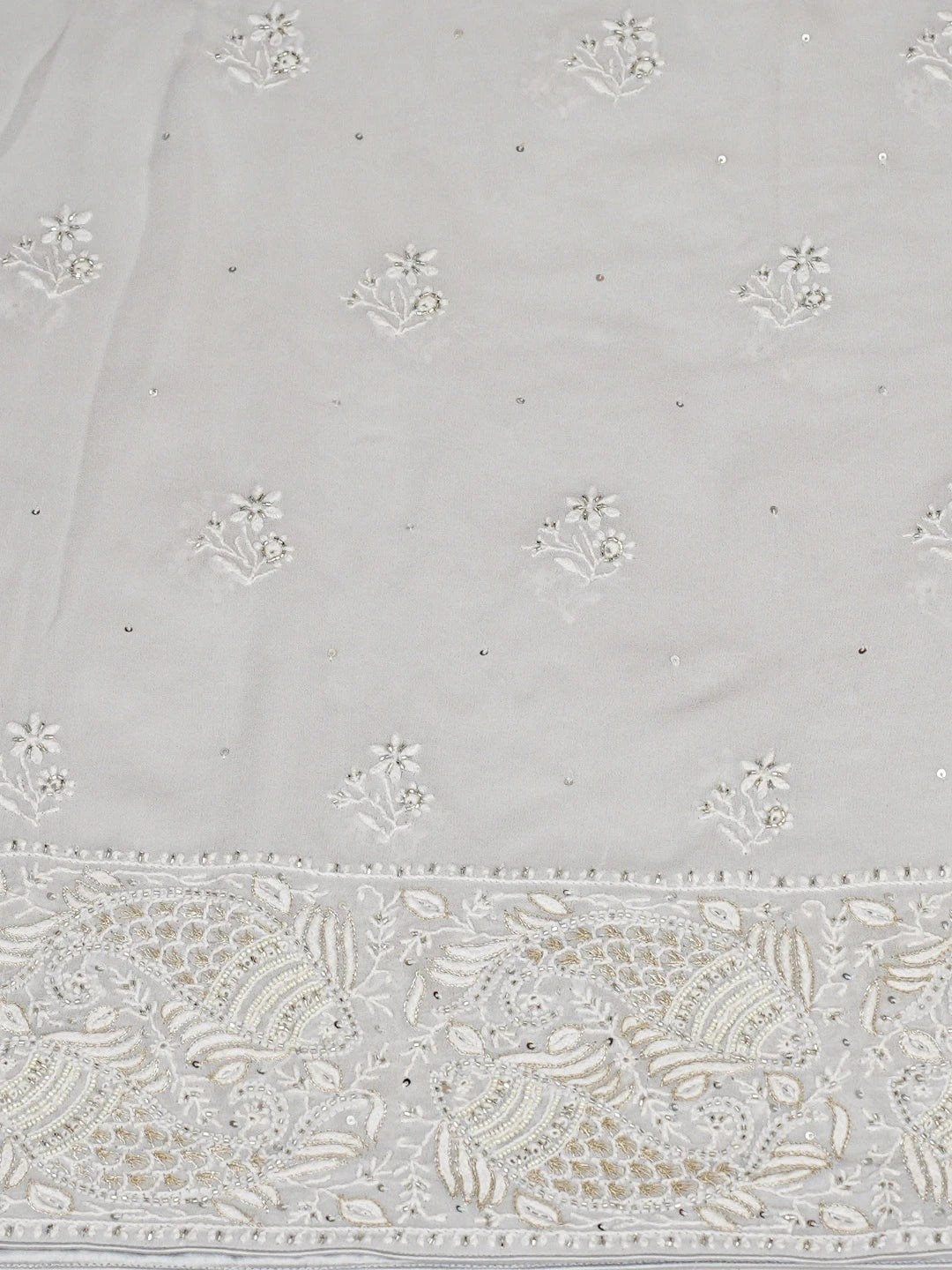 Ada Hand Embroidered Light Grey Pure Georgette Lucknowi Chikankari Unstitched Kurta Dupatta Set With Cutdana Work 01A651222