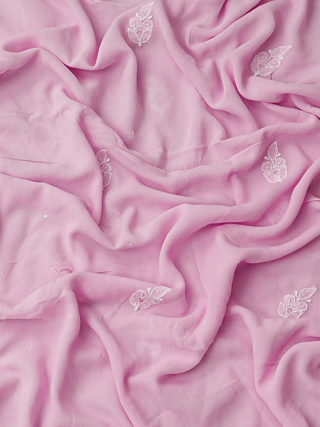 Ada Hand Embroidered Pink Pure Georgette Lucknowi Chikankari Unstitched Kurta Dupatta Set With Cutdana Work 01A604530