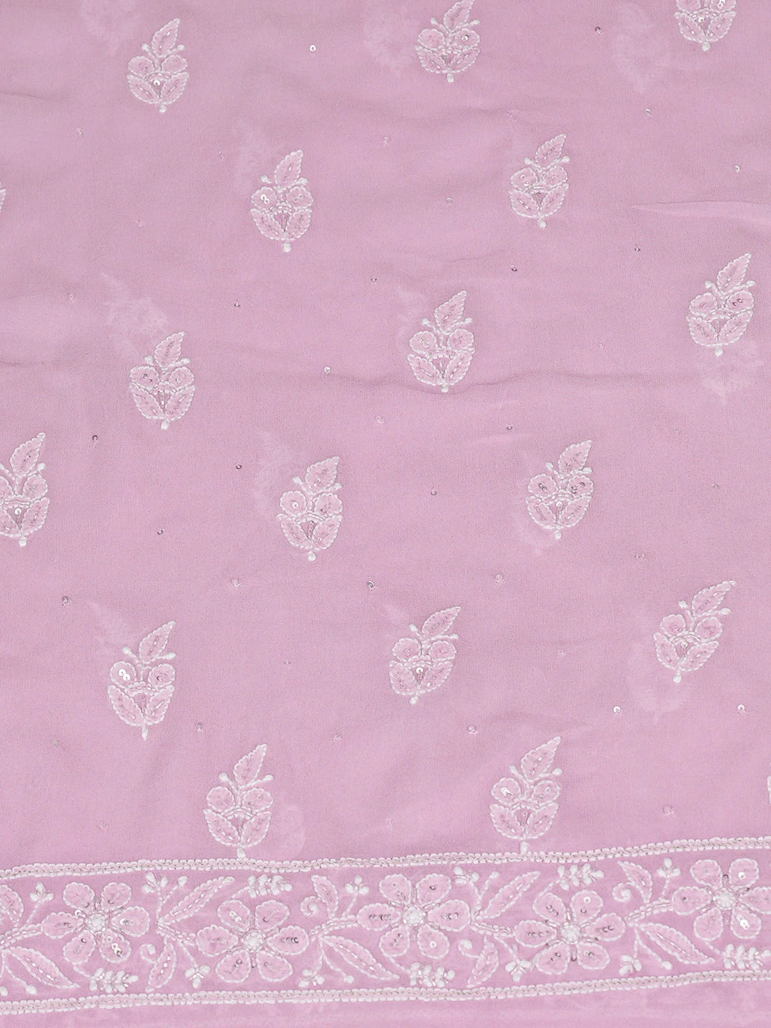 Ada Hand Embroidered Pink Pure Georgette Lucknowi Chikankari Unstitched Kurta Dupatta Set With Cutdana Work 01A604530