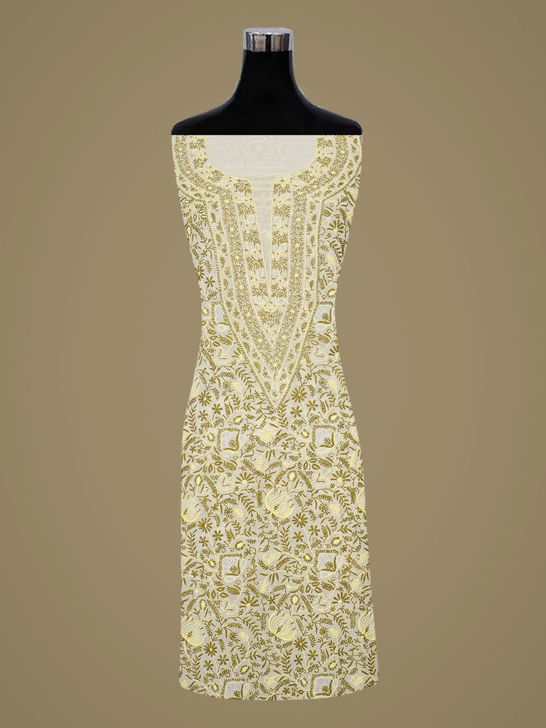 Ada Hand Embroidered White Pure Georgette Lucknowi Chikankari Unstitched Kurta Dupatta Set 01A281390