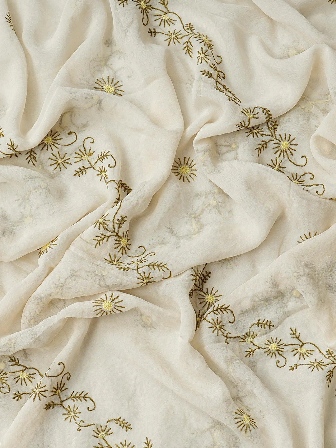 Ada Hand Embroidered White Pure Georgette Lucknowi Chikankari Unstitched Kurta Dupatta Set 01A281390