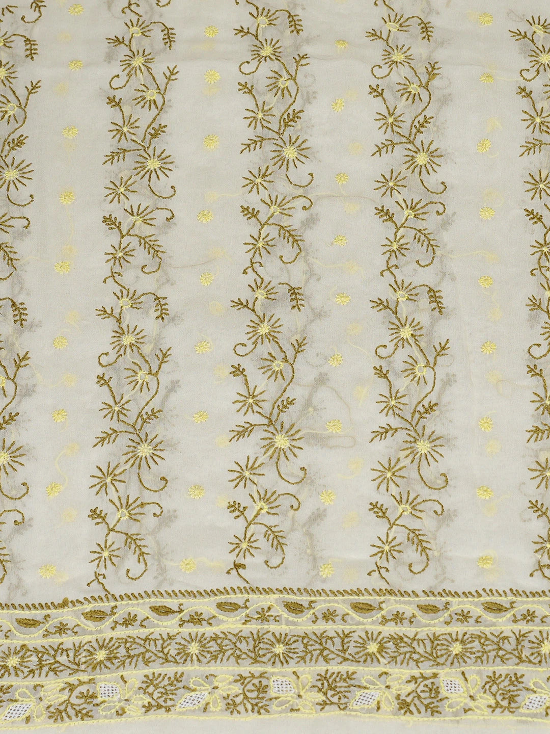Ada Hand Embroidered White Pure Georgette Lucknowi Chikankari Unstitched Kurta Dupatta Set 01A281390