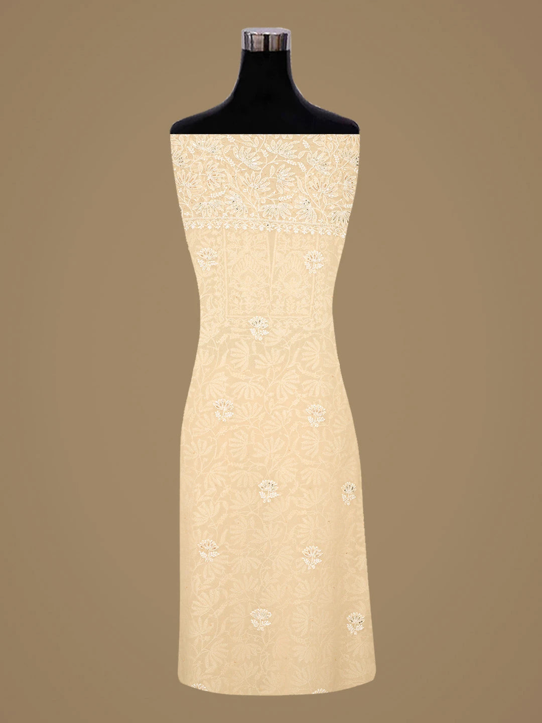 Ada Hand Embroidered Fawn Pure Georgette Lucknowi Chikankari Unstitched Kurta Dupatta Set With Cutdana Work 01A687482