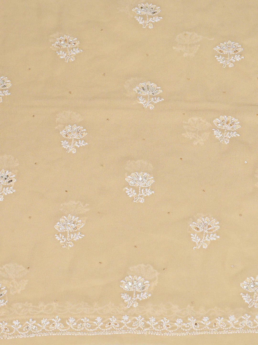 Ada Hand Embroidered Fawn Pure Georgette Lucknowi Chikankari Unstitched Kurta Dupatta Set With Cutdana Work 01A687482